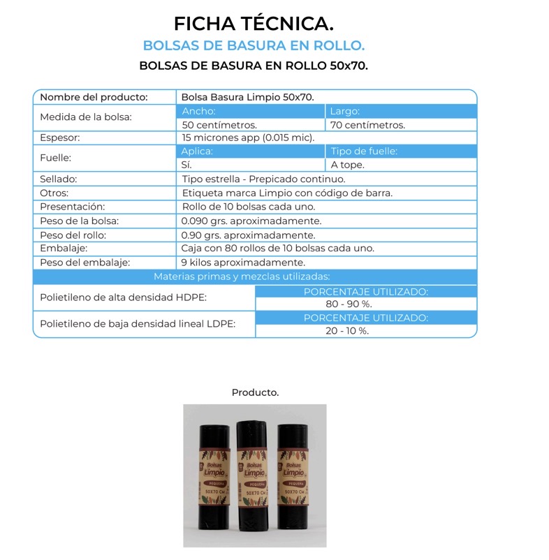 BOLSA BASURA LIMPIO 50X70