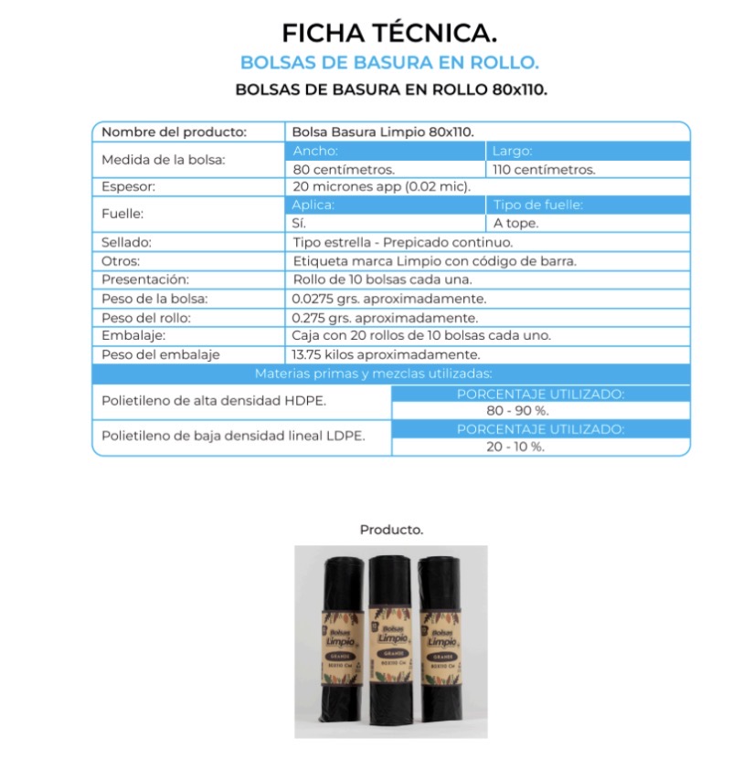 BOLSA BASURA LIMPIO 80X110