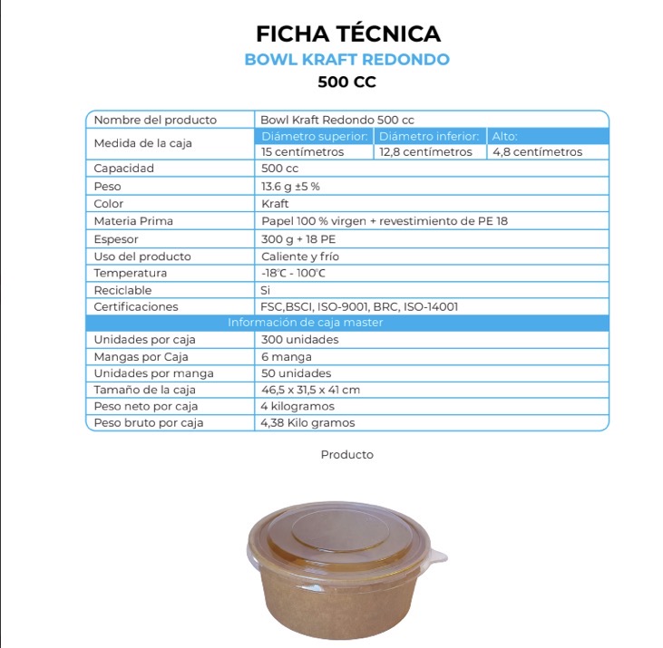 BOWL KRAFT REDONDO 500CC (6X50)
